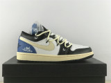 Authentic  Air Jordan 1 Low Black/White/Blue