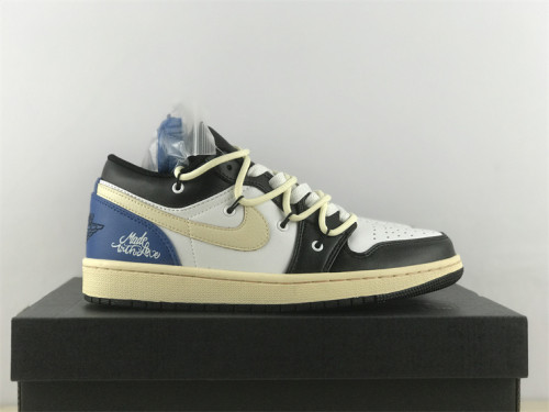 Authentic  Air Jordan 1 Low Black/White/Blue