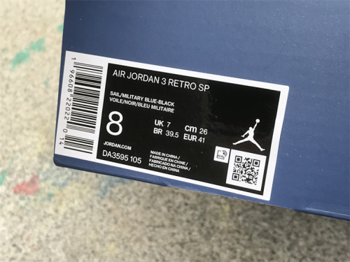 Authentic Air Jordan 3 x Fragment design Blue/Black/White