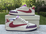 Authentic Travis Scott x Air Jordan 1 Purple/Red /Inverted Hook