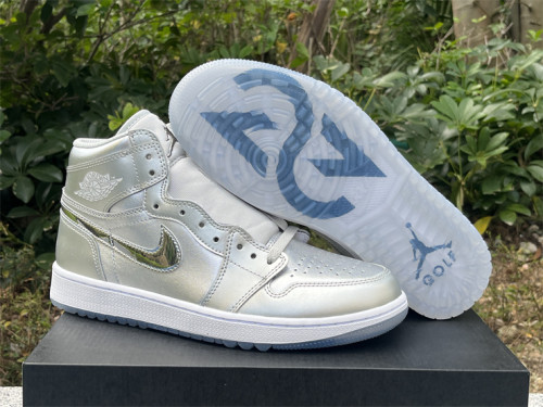 Authentic Air Jordan 1 High Golf Silver/Black