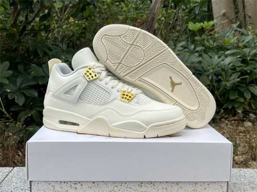 Authentic Air Jordan 4 WMNS “Sail” Metallic Gold-Black