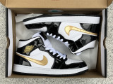 Authentic Air Jordan 1 Mid SE Black/Metallic Gold-White