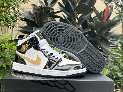 Authentic Air Jordan 1 Mid SE Black/Metallic Gold-White