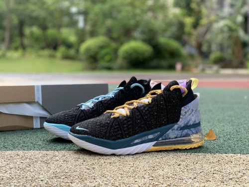 Authentic Nike LeBron 18 EP Black/Bleached Aqua Topaz Gold