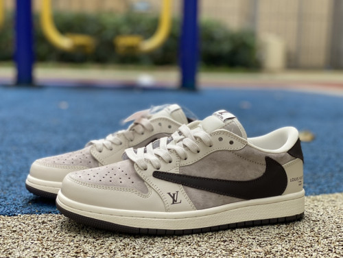 Authentic Travis Scott x Air Jordan 1 Low x Louis Vuitton Grey/Brown