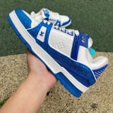 Authentic LV Trainer Sneaker Low Crystal White Blue