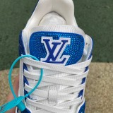 Authentic LV Trainer Sneaker Low Crystal White Blue