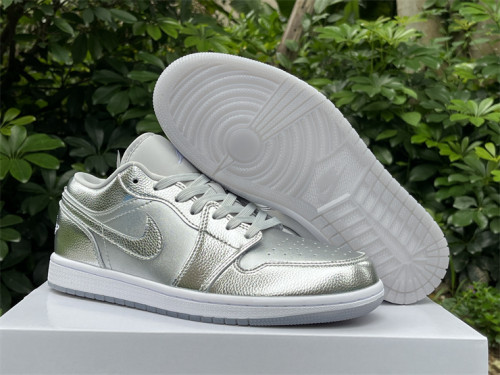 Authentic Air Jordan 1 Low Metallic Silver/Photon Dust