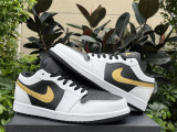 Authentic Air Jordan 1 Low White/Metallic Gold-Black