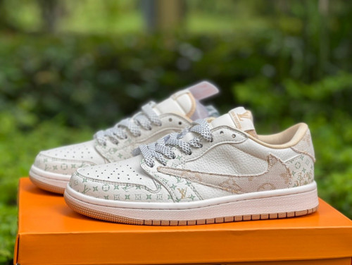 Authentic Travis Scott x Air Jordan 1 Low x Louis Vuitton White/Beige