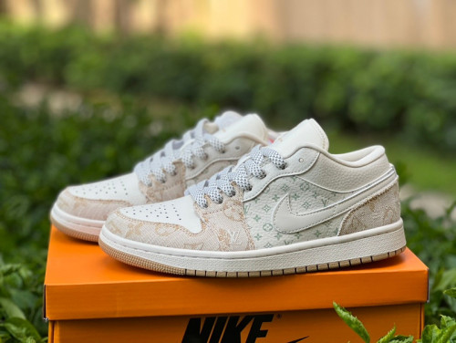 Authentic LV x Air Jordan 1 Low White/Brown