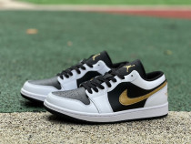 Authentic Air Jordan 1 Low White/Metallic Gold/Black