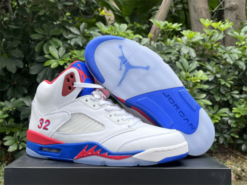 Authentic Air Jordan 5  White/Blue/Red