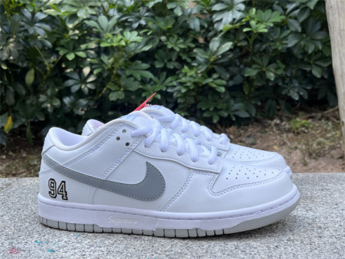 Authentic Supreme x Nike SB Dunk Low White Grey