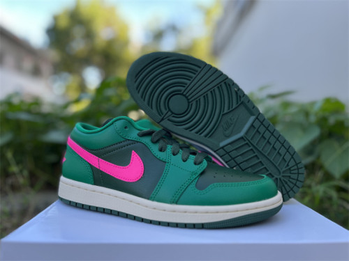 Authentic Air Jordan 1 Low Malachite/Fir-Pink Blast-Coconut Milk Green