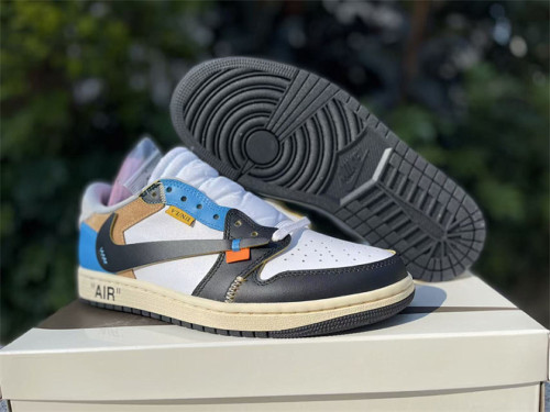 Authentic Travis Scott x OFF-WHITE x Air Jordan 1 Black/White/Blue