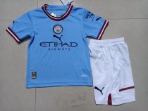 22/23 Manchester City Home Blue Kids Soccer Jersey