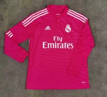 2014-2015 Retro Real Madrid Home Long Sleeve Pink 1:1 Quality Soccer Jersey