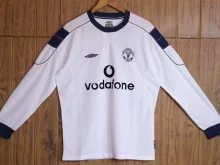 1999-2000 Man Utd White Away Long Sleeve 1:1 Quality Retro Soccer Jersey
