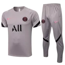 21/22 PSG Paris Light gray Short-sleeved Trouser Suit (胸前All) 1:1 Quality Soccer Jersey