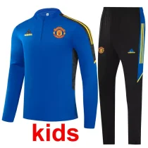 21/22 Manchester United Blue Kids Half Pull Sweater Tracksuit (童装) 1:1 Quality Soccer Jersey