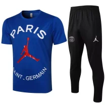 21/22 PSG Paris Jordan Blue Short-sleeved Trouser Suit 胸前飞人 1:1 Quality Soccer Jersey