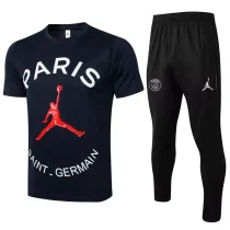 21/22 PSG Paris Jordan Royal blue Short-sleeved Trouser Suit 胸前飞人 1:1 Quality Soccer Jersey