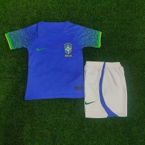2022 Brazil Away Blue Kids Soccer Jersey