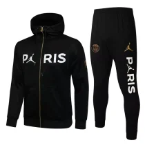 21/22 PSG Paris Black Hoodie Jacket Tracksuit(白字小飞人,金拉链) 1:1 Quality Soccer Jersey