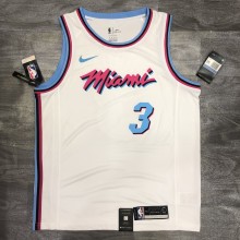 NBA Heat crew crew neck white No. 3 Wade with chip 1:1 Quality