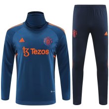 22/23 Manchester United Training Suit Blue High-collar 1:1 Quality Training Jersey