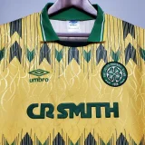 1991-1992 Celtic Away Yellow 1:1 Retro Soccer Jersey