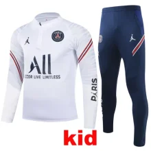 21/22 PSG Paris Jordan White Kids Half Pull Sweater Tracksuit 1:1 Quality Soccer Jersey