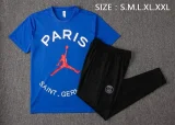21/22 PSG Paris Jordan Blue Short-sleeved Trouser Suit 胸前飞人 1:1 Quality Soccer Jersey