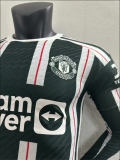 23/24 Manchester United Long Sleeves Away Green White Player 1:1 Quality Soccer Jersey