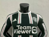 23/24 Manchester United Long Sleeves Away Green White Player 1:1 Quality Soccer Jersey