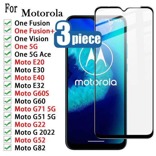 3PCS Full Protective Glass for Motorola One Fusion Plus One Vision Screen Protector for Moto G52 G22 G 2022 E20 E30 E40 G71 G51