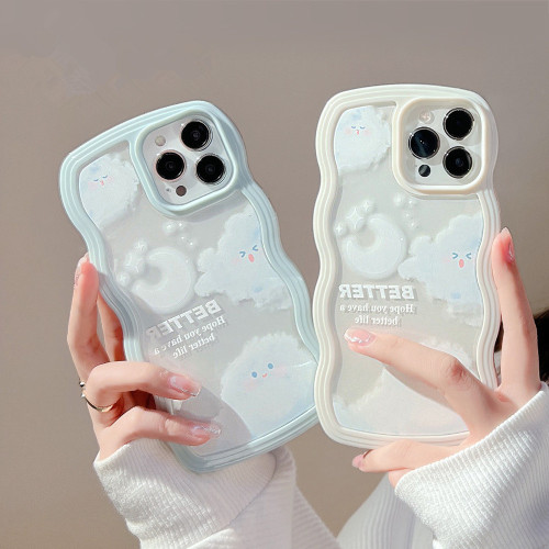 Ins Cute Cartoon Clouds Moon Transparent Phone Case For iPhone 13 12 11 Pro Max X XR XS Max Wavy Soft Shockproof Bumper Cover
