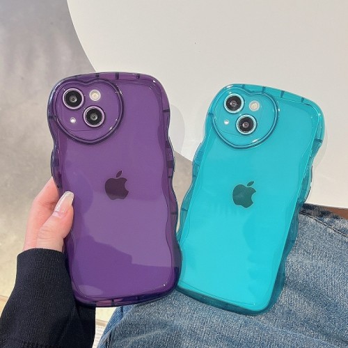 Transparent Curly Wavy Soft Silicone Case For iPhone 14 13 12 11 Pro Max X XR XS 8 7 Plus Love Heart Lens Protection Candy Cover