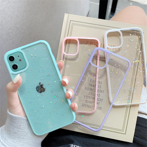 Star Bling Glitter Phone Case For iPhone 13 11 Pro Max XS Clear Back Love Heart Cover For iPhone 12 Mini XR X 7 8 6 Plus SE 2020