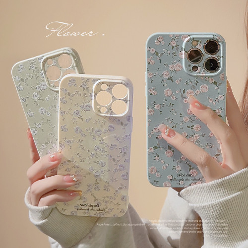 Korean Retro Flowers Phone Case For iPhone 14 13 12 11 Pro Max Luxury Floral Soft Silicone Shockproof Bumper Back Cover