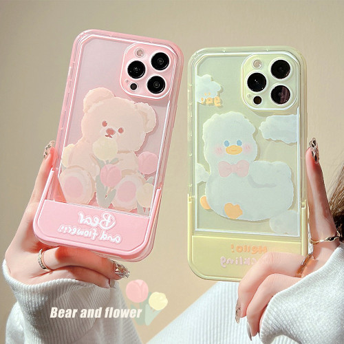 Cute Cartoon Soft Silicone Case For iPhone 13 12 11 Pro Max X XR XS Max 8 7 Plus SE Shockproof Kickstand Stand Holder Cover