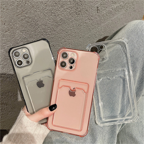 Phone Case For iPhone 13 12 11 Mini Wallet Card Holder Cover For iPhone 11 Pro X XS Max XR 7 8 Plus SE3 Soft Silicone Clear Capa