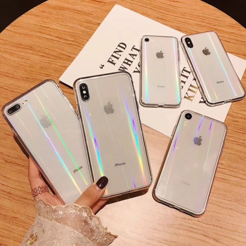 Gradient Rainbow Laser Phone Case For iPhone 13 12 11 Pro Max Transparent Soft Fundas For iPhone X XS Max 8 7 Plus Acrylic Cover