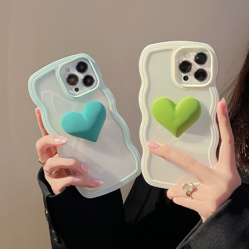 Luxury 3D Love Heart Curly Wavy Phone Case For iPhone 13 12 11 Pro Max XS XR X Candy Shockproof Bumper Transparent Back Cover