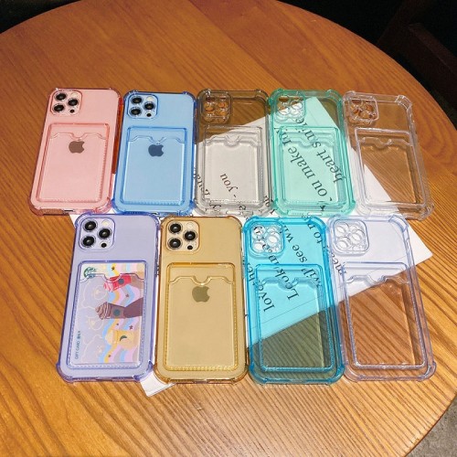 Phone Case For iPhone 13 12 11 Mini Wallet Card Holder Cover For iPhone 11 Pro X XS Max XR 7 8 Plus SE3 Soft Silicone Clear Capa