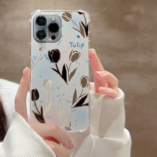 Luxury Flower Mirror Hard Acrylic Case For iPhone 14 13 12 11 Pro Max 7 8 Plus XS X XR SE 2022 Mini Soft Shockproof Bumper Cover