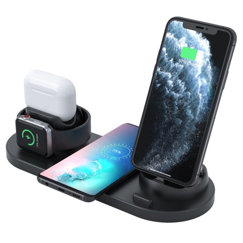 Multifunction 6 in 1 Integrated Wireless Charging Stand Usb Charger Adapter Suitable for iPad/Mobile/Earphone/Smart Watch
