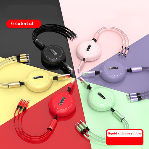 3 in 1 Universal Retractable Multi Usb Charging Cable  Flexible usb data Cable for iphone/Type C/Android